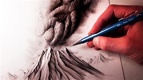 How To Draw A Realistic Volcano .